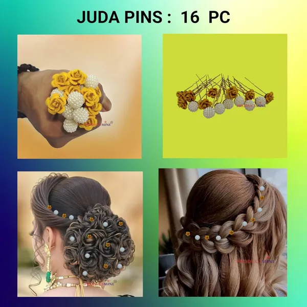 Yellow_And_White_Bridal_Hair_Bun_Pin_Accessories/Fancy_Golden_Juda_Pins_With_Artificial_Angoor_Pearls_For_Women_And_Girls_-_Set_Of_16_Pcs