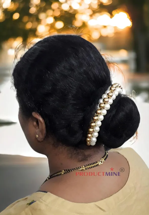 Golden_&_White_Artificial_Pearl_Beaded_Gajra_Garland_Veni_For_Festival_Wedding_Bun_Juda_Accessories_Ethnic_Look_Hair_Accessory_For_Women_And_Girls_:_1_Pc