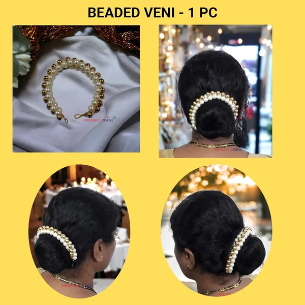 Golden_&_White_Artificial_Pearl_Beaded_Gajra_Garland_Veni_For_Festival_Wedding_Bun_Juda_Accessories_Ethnic_Look_Hair_Accessory_For_Women_And_Girls_:_1_Pc