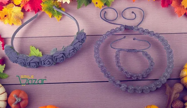 PURPLE_Handmade_Adjustable_Lovely_Kids_/_Girls_Beaded_Necklace_,_Bracelet_&_Hairband_Sets__for_Princess_Girls_Gift__Jewellery