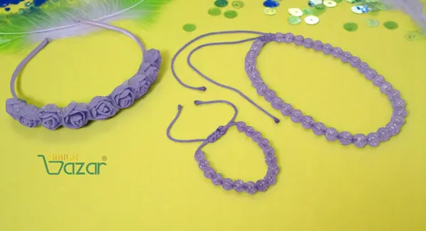 PURPLE_Handmade_Adjustable_Lovely_Kids_/_Girls_Beaded_Necklace_,_Bracelet_&_Hairband_Sets__for_Princess_Girls_Gift__Jewellery