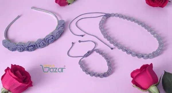 PURPLE_Handmade_Adjustable_Lovely_Kids_/_Girls_Beaded_Necklace_,_Bracelet_&_Hairband_Sets__for_Princess_Girls_Gift__Jewellery