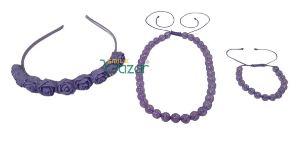 PURPLE_Handmade_Adjustable_Lovely_Kids_/_Girls_Beaded_Necklace_,_Bracelet_&_Hairband_Sets__for_Princess_Girls_Gift__Jewellery