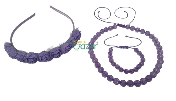PURPLE_Handmade_Adjustable_Lovely_Kids_/_Girls_Beaded_Necklace_,_Bracelet_&_Hairband_Sets__for_Princess_Girls_Gift__Jewellery