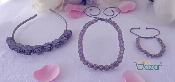 PURPLE_Handmade_Adjustable_Lovely_Kids_/_Girls_Beaded_Necklace_,_Bracelet_&_Hairband_Sets__for_Princess_Girls_Gift__Jewellery