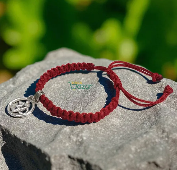 RED_HANDMADE_OM_CHARM_MACRAME_BRACELET_ADJUSTABLE_WRISTBAND_BRACELET_FRIENDSHIP_BAND_FOR_WOMEN_AND_MEN_SKIN_FRIENDLY_