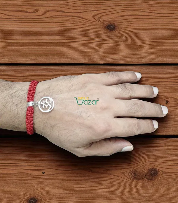 RED_HANDMADE_OM_CHARM_MACRAME_BRACELET_ADJUSTABLE_WRISTBAND_BRACELET_FRIENDSHIP_BAND_FOR_WOMEN_AND_MEN_SKIN_FRIENDLY_