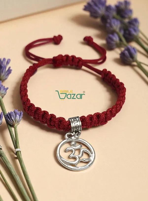 RED_HANDMADE_OM_CHARM_MACRAME_BRACELET_ADJUSTABLE_WRISTBAND_BRACELET_FRIENDSHIP_BAND_FOR_WOMEN_AND_MEN_SKIN_FRIENDLY_