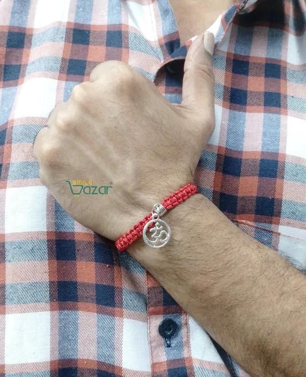 RED_HANDMADE_OM_CHARM_MACRAME_BRACELET_ADJUSTABLE_WRISTBAND_BRACELET_FRIENDSHIP_BAND_FOR_WOMEN_AND_MEN_SKIN_FRIENDLY_