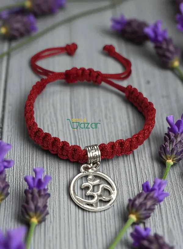 RED_HANDMADE_OM_CHARM_MACRAME_BRACELET_ADJUSTABLE_WRISTBAND_BRACELET_FRIENDSHIP_BAND_FOR_WOMEN_AND_MEN_SKIN_FRIENDLY_