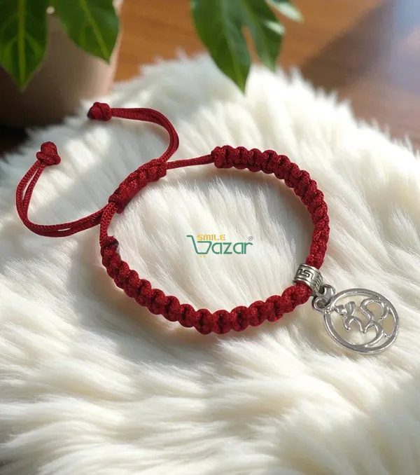 RED_HANDMADE_OM_CHARM_MACRAME_BRACELET_ADJUSTABLE_WRISTBAND_BRACELET_FRIENDSHIP_BAND_FOR_WOMEN_AND_MEN_SKIN_FRIENDLY_