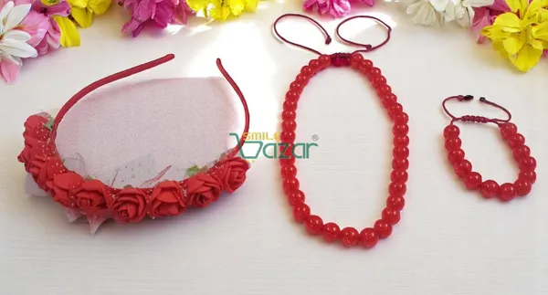 RED_Handmade_Adjustable_Lovely_Kids_/_Girls_Beaded_Necklace_,_Bracelet_&_Hairband_Sets__for_Princess_Girls_Gift__Jewellery