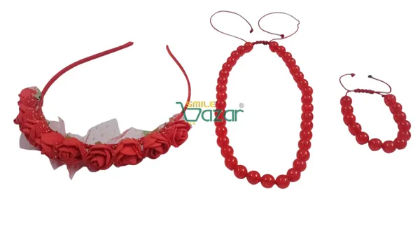 RED_Handmade_Adjustable_Lovely_Kids_/_Girls_Beaded_Necklace_,_Bracelet_&_Hairband_Sets__for_Princess_Girls_Gift__Jewellery