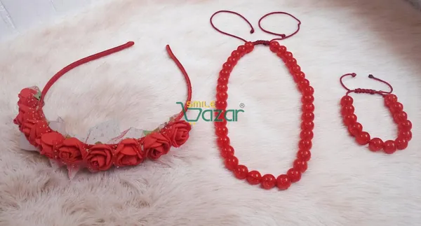 RED_Handmade_Adjustable_Lovely_Kids_/_Girls_Beaded_Necklace_,_Bracelet_&_Hairband_Sets__for_Princess_Girls_Gift__Jewellery