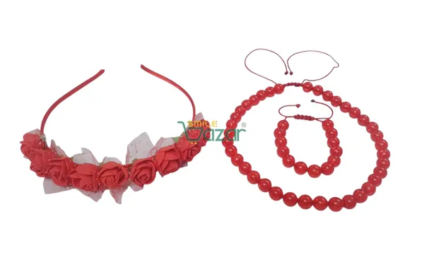 RED_Handmade_Adjustable_Lovely_Kids_/_Girls_Beaded_Necklace_,_Bracelet_&_Hairband_Sets__for_Princess_Girls_Gift__Jewellery