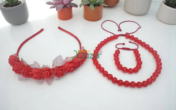 RED_Handmade_Adjustable_Lovely_Kids_/_Girls_Beaded_Necklace_,_Bracelet_&_Hairband_Sets__for_Princess_Girls_Gift__Jewellery