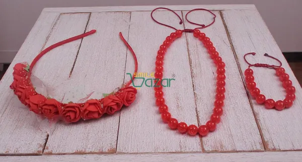 RED_Handmade_Adjustable_Lovely_Kids_/_Girls_Beaded_Necklace_,_Bracelet_&_Hairband_Sets__for_Princess_Girls_Gift__Jewellery