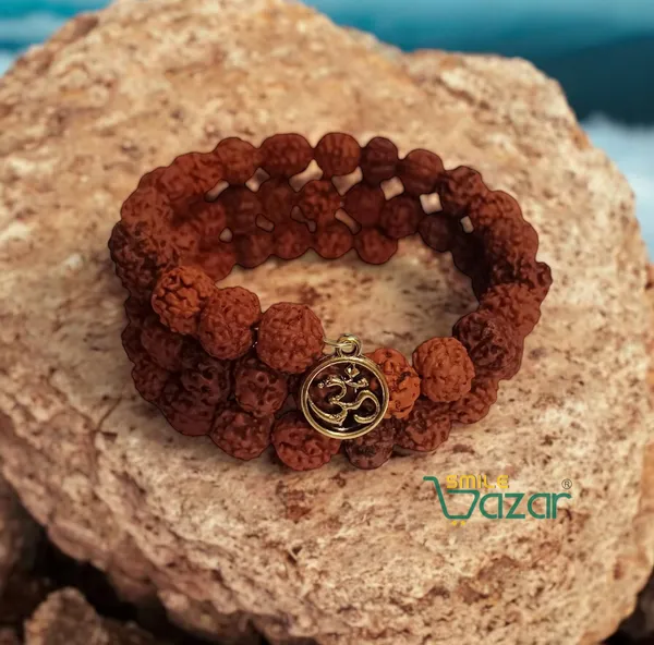 Rudraksha_Memory_Wire_Bracelet_With_Om_Charm_Stretchable_Energized_Wristband_Gift_For_Special_Ones