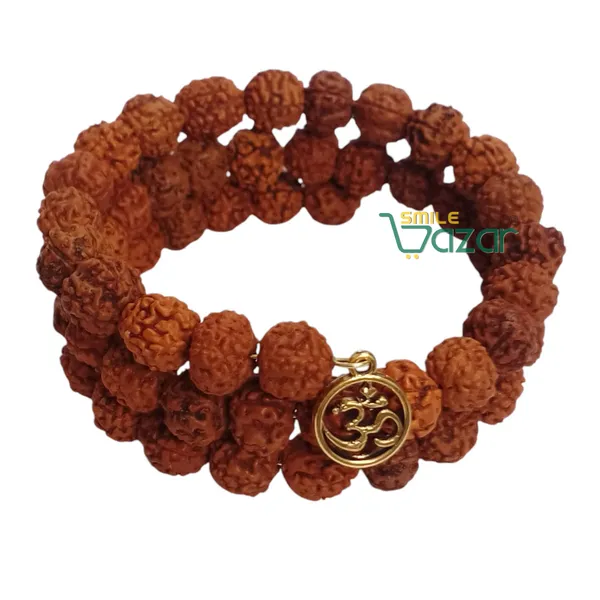 Rudraksha_Memory_Wire_Bracelet_With_Om_Charm_Stretchable_Energized_Wristband_Gift_For_Special_Ones