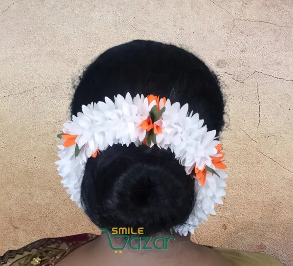 Set_Of_4_Pcs-_White_&_Orange_12_Inch_Premium__Flower_Fabric_Gajra__Fabric_Gajra_Garland_Veni_For_Festival_Wedding_Bun_Juda_Accessories_Ethnic_Look_Hair_Veni_Gajra_Hair_Accessory_For_Women_And_Girls