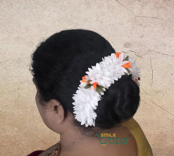 Set_Of_4_Pcs-_White_&_Orange_12_Inch_Premium__Flower_Fabric_Gajra__Fabric_Gajra_Garland_Veni_For_Festival_Wedding_Bun_Juda_Accessories_Ethnic_Look_Hair_Veni_Gajra_Hair_Accessory_For_Women_And_Girls