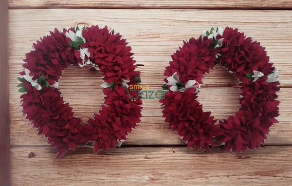 Set_Of_4_Pcs_-_Maroon_&_White_12_Inch_Premium__Flower_Fabric_Gajra__Fabric_Gajra_Garland_Veni_For_Festival_Wedding_Bun_Juda_Accessories_Ethnic_Look_Hair_Veni_Gajra_Hair_Accessory_For_Women_And_Girls