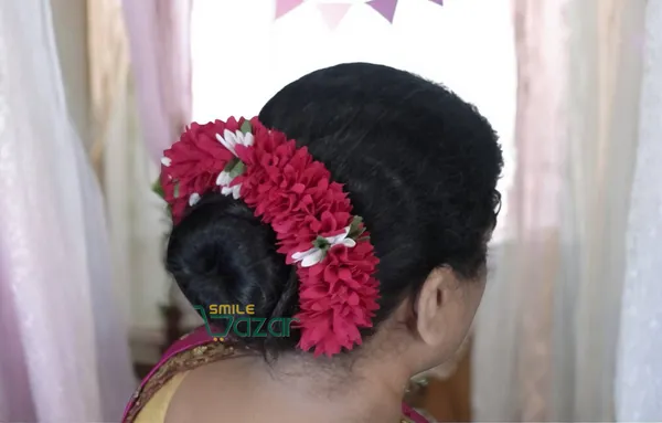 Set_Of_4_Pcs_-_Maroon_&_White_12_Inch_Premium__Flower_Fabric_Gajra__Fabric_Gajra_Garland_Veni_For_Festival_Wedding_Bun_Juda_Accessories_Ethnic_Look_Hair_Veni_Gajra_Hair_Accessory_For_Women_And_Girls