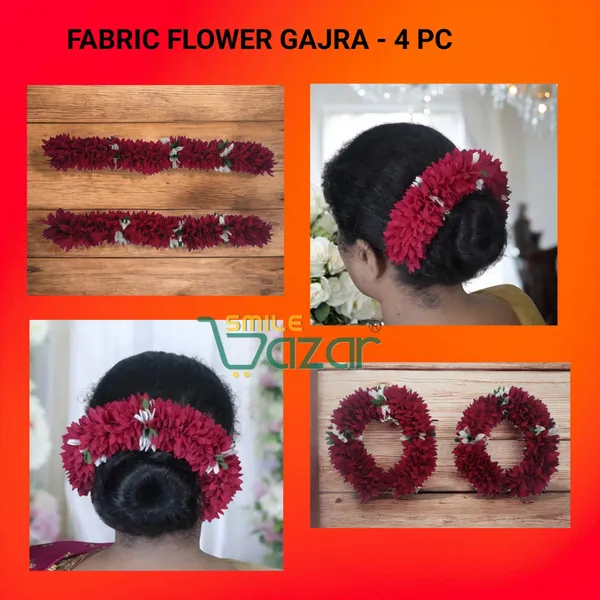 Set_Of_4_Pcs_-_Maroon_&_White_12_Inch_Premium__Flower_Fabric_Gajra__Fabric_Gajra_Garland_Veni_For_Festival_Wedding_Bun_Juda_Accessories_Ethnic_Look_Hair_Veni_Gajra_Hair_Accessory_For_Women_And_Girls