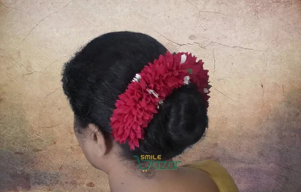 Set_Of_4_Pcs_-_Maroon_&_White_12_Inch_Premium__Flower_Fabric_Gajra__Fabric_Gajra_Garland_Veni_For_Festival_Wedding_Bun_Juda_Accessories_Ethnic_Look_Hair_Veni_Gajra_Hair_Accessory_For_Women_And_Girls