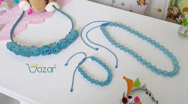 SKY_BLUE_Handmade_Adjustable_Lovely_Kids_/_Girls_Beaded_Necklace_,_Bracelet_&_Hairband_Sets__for_Princess_Girls_Gift__Jewellery