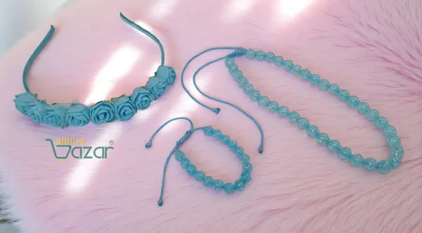 SKY_BLUE_Handmade_Adjustable_Lovely_Kids_/_Girls_Beaded_Necklace_,_Bracelet_&_Hairband_Sets__for_Princess_Girls_Gift__Jewellery