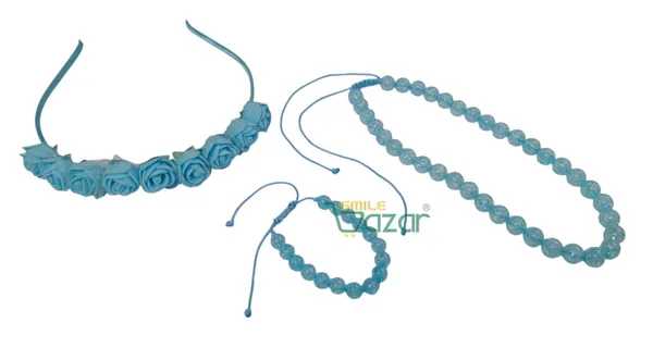 SKY_BLUE_Handmade_Adjustable_Lovely_Kids_/_Girls_Beaded_Necklace_,_Bracelet_&_Hairband_Sets__for_Princess_Girls_Gift__Jewellery
