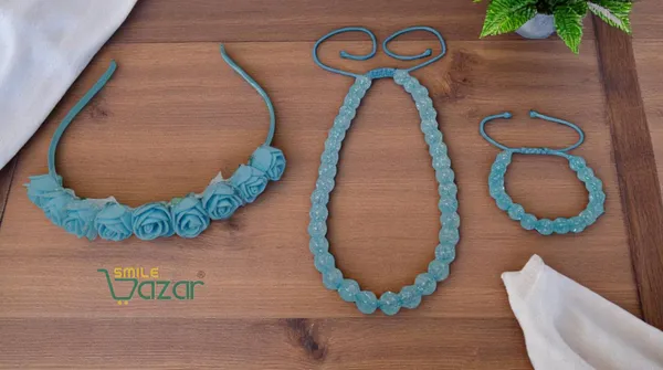 SKY_BLUE_Handmade_Adjustable_Lovely_Kids_/_Girls_Beaded_Necklace_,_Bracelet_&_Hairband_Sets__for_Princess_Girls_Gift__Jewellery