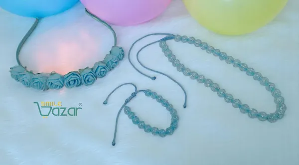 SKY_BLUE_Handmade_Adjustable_Lovely_Kids_/_Girls_Beaded_Necklace_,_Bracelet_&_Hairband_Sets__for_Princess_Girls_Gift__Jewellery