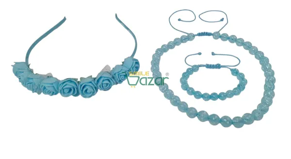 SKY_BLUE_Handmade_Adjustable_Lovely_Kids_/_Girls_Beaded_Necklace_,_Bracelet_&_Hairband_Sets__for_Princess_Girls_Gift__Jewellery