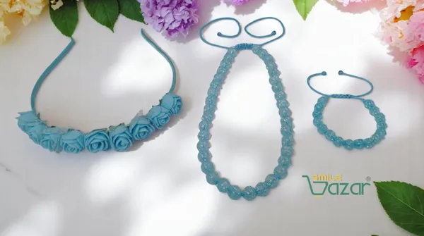 SKY_BLUE_Handmade_Adjustable_Lovely_Kids_/_Girls_Beaded_Necklace_,_Bracelet_&_Hairband_Sets__for_Princess_Girls_Gift__Jewellery
