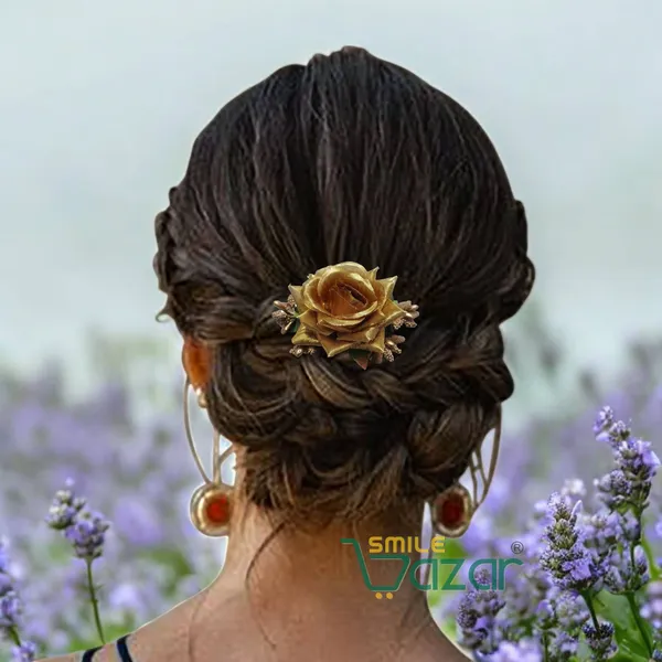 Smilebazar�Ͽ�Floral_Hair_Comb_Flower_Hair_Comb�Flower_Hair_Accessories_Hair_Comb_Pin_Floral_For_Women_And_Girls�Hair_Pins_For_Women_Wedding_-_Big_6_Cm_Golden_Color_Rose_-_1_Pc