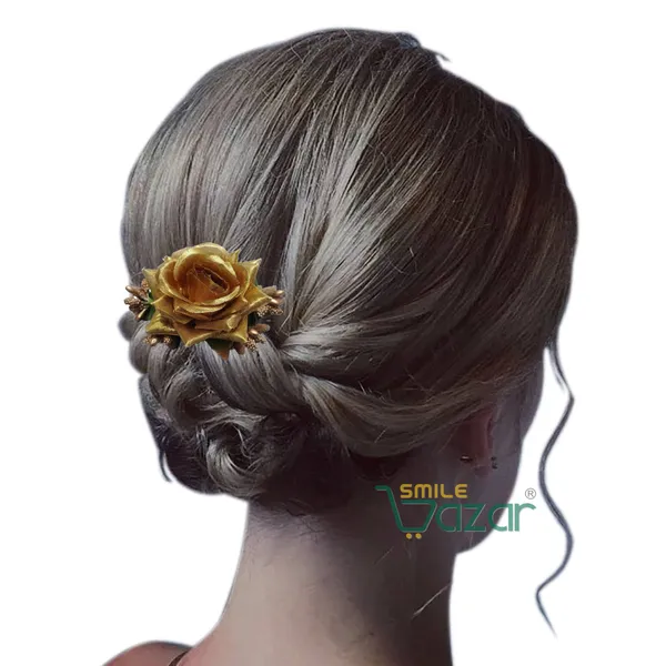 Smilebazar�Ͽ�Floral_Hair_Comb_Flower_Hair_Comb�Flower_Hair_Accessories_Hair_Comb_Pin_Floral_For_Women_And_Girls�Hair_Pins_For_Women_Wedding_-_Big_6_Cm_Golden_Color_Rose_-_1_Pc
