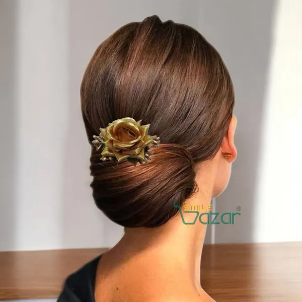 Smilebazar�Ͽ�Floral_Hair_Comb_Flower_Hair_Comb�Flower_Hair_Accessories_Hair_Comb_Pin_Floral_For_Women_And_Girls�Hair_Pins_For_Women_Wedding_-_Big_6_Cm_Golden_Color_Rose_-_1_Pc