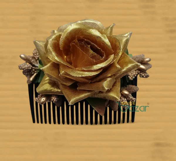 Smilebazar�Ͽ�Floral_Hair_Comb_Flower_Hair_Comb�Flower_Hair_Accessories_Hair_Comb_Pin_Floral_For_Women_And_Girls�Hair_Pins_For_Women_Wedding_-_Big_6_Cm_Golden_Color_Rose_-_1_Pc