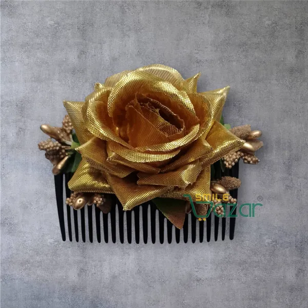 Smilebazar�Ͽ�Floral_Hair_Comb_Flower_Hair_Comb�Flower_Hair_Accessories_Hair_Comb_Pin_Floral_For_Women_And_Girls�Hair_Pins_For_Women_Wedding_-_Big_6_Cm_Golden_Color_Rose_-_1_Pc