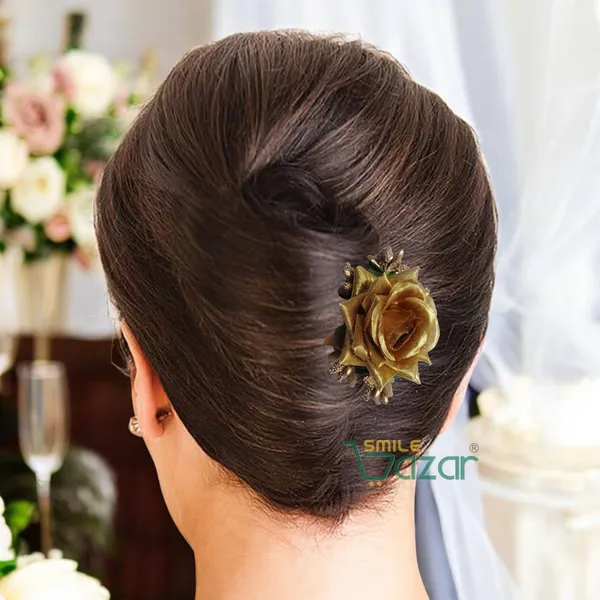 Smilebazar�Ͽ�Floral_Hair_Comb_Flower_Hair_Comb�Flower_Hair_Accessories_Hair_Comb_Pin_Floral_For_Women_And_Girls�Hair_Pins_For_Women_Wedding_-_Big_6_Cm_Golden_Color_Rose_-_1_Pc