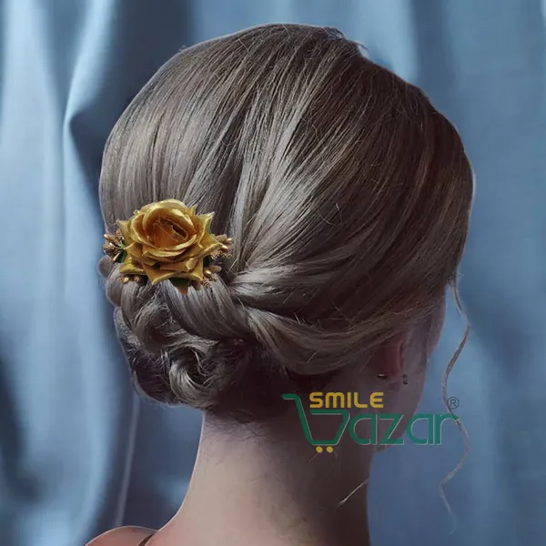 Smilebazar�Ͽ�Floral_Hair_Comb_Flower_Hair_Comb�Flower_Hair_Accessories_Hair_Comb_Pin_Floral_For_Women_And_Girls�Hair_Pins_For_Women_Wedding_-_Big_6_Cm_Golden_Color_Rose_-_1_Pc