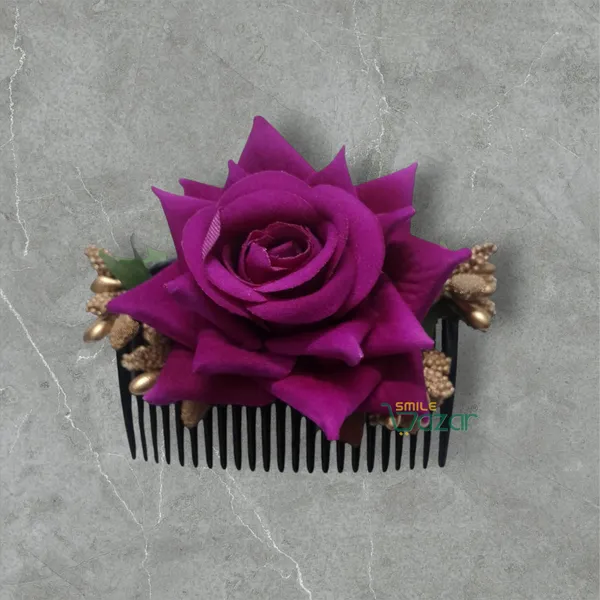 Smilebazar�Ͽ�Floral_Hair_Comb_Flower_Hair_Comb�Flower_Hair_Accessories_Hair_Comb_Pin_Floral_For_Women_And_Girls�Hair_Pins_For_Women_Wedding_-_Big_6_Cm_Purple_Color_Rose_-1_Pc