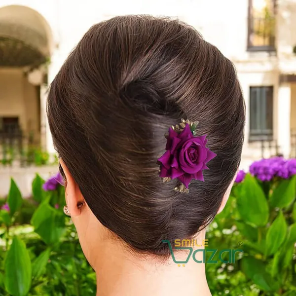Smilebazar�Ͽ�Floral_Hair_Comb_Flower_Hair_Comb�Flower_Hair_Accessories_Hair_Comb_Pin_Floral_For_Women_And_Girls�Hair_Pins_For_Women_Wedding_-_Big_6_Cm_Purple_Color_Rose_-1_Pc