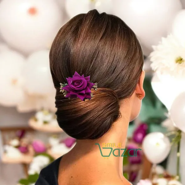 Smilebazar�Ͽ�Floral_Hair_Comb_Flower_Hair_Comb�Flower_Hair_Accessories_Hair_Comb_Pin_Floral_For_Women_And_Girls�Hair_Pins_For_Women_Wedding_-_Big_6_Cm_Purple_Color_Rose_-1_Pc