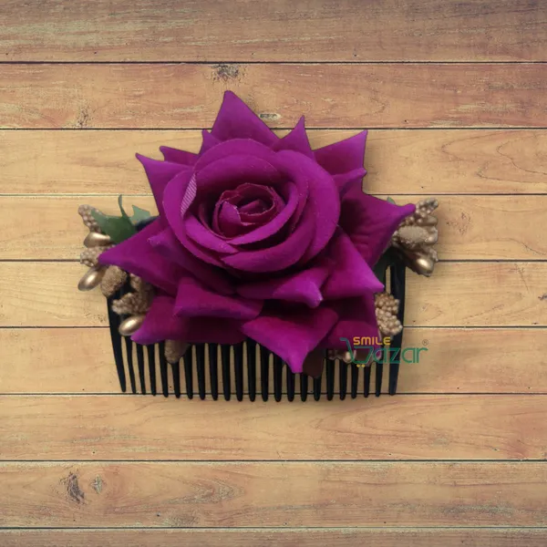 Smilebazar�Ͽ�Floral_Hair_Comb_Flower_Hair_Comb�Flower_Hair_Accessories_Hair_Comb_Pin_Floral_For_Women_And_Girls�Hair_Pins_For_Women_Wedding_-_Big_6_Cm_Purple_Color_Rose_-1_Pc