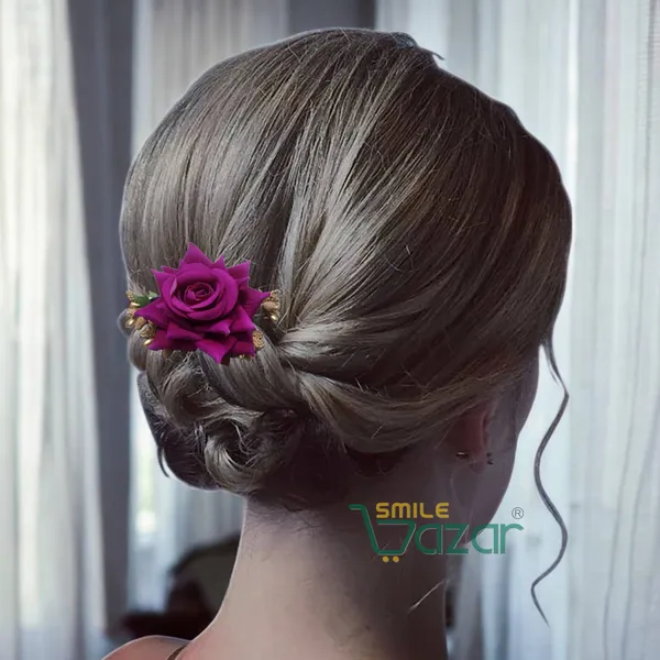 Smilebazar�Ͽ�Floral_Hair_Comb_Flower_Hair_Comb�Flower_Hair_Accessories_Hair_Comb_Pin_Floral_For_Women_And_Girls�Hair_Pins_For_Women_Wedding_-_Big_6_Cm_Purple_Color_Rose_-1_Pc
