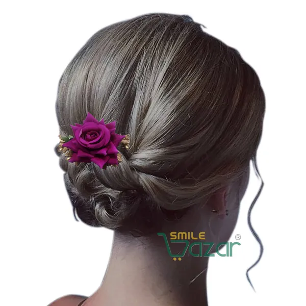 Smilebazar�Ͽ�Floral_Hair_Comb_Flower_Hair_Comb�Flower_Hair_Accessories_Hair_Comb_Pin_Floral_For_Women_And_Girls�Hair_Pins_For_Women_Wedding_-_Big_6_Cm_Purple_Color_Rose_-1_Pc