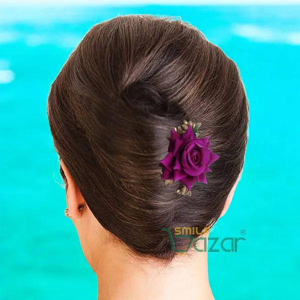 Smilebazar�Ͽ�Floral_Hair_Comb_Flower_Hair_Comb�Flower_Hair_Accessories_Hair_Comb_Pin_Floral_For_Women_And_Girls�Hair_Pins_For_Women_Wedding_-_Big_6_Cm_Purple_Color_Rose_-1_Pc
